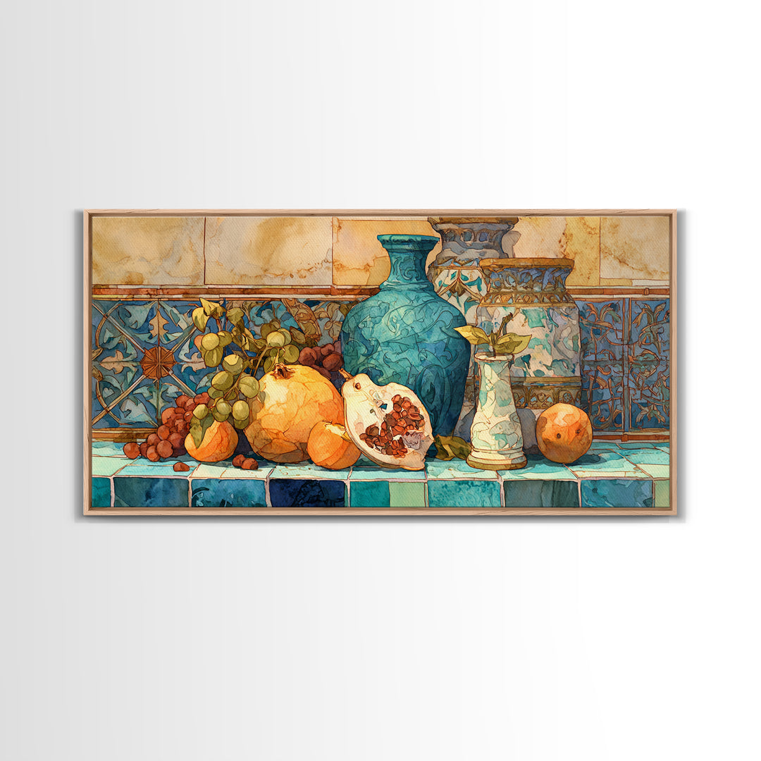 Marble Fruit Still Life Framed Canvas Print, Italian Villa Art, Contemporary Art, Living Room Decor, Fine Art, Villa, IVA-2x1-91