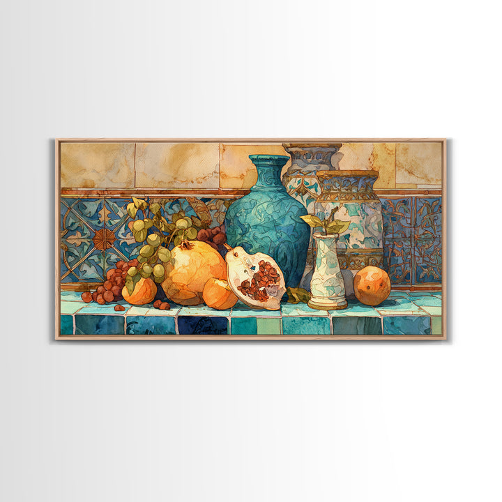 Marble Fruit Still Life Framed Canvas Print, Italian Villa Art, Contemporary Art, Living Room Decor, Fine Art, Villa, IVA-2x1-91