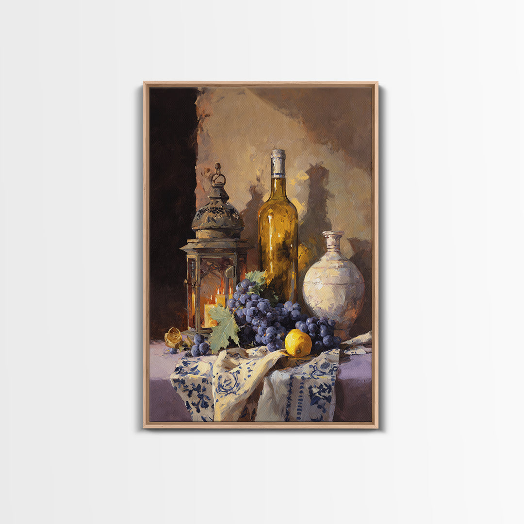 Grapevine and Wine Still Life on Linen Canvas Print, Italian Villa Art, Living Room Wall Art, Living Room Decor, Villa, IVA-2x3-15