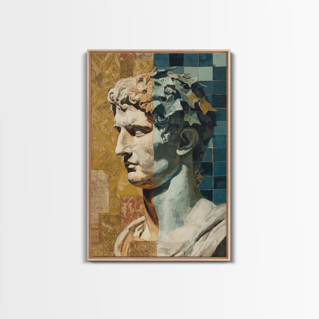 Classic Roman Statue Bust Framed Canvas Print, Italian Villa Art, Modern Decor, Living Room Decor, Oil Painting, Villa, IVA-2x3-20