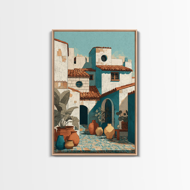 Terracotta Rooftops Against Pale Sky Framed Canvas Print, Italian Villa Art, Digital Wall Art, Living Room Decor, IVA-2x3-36