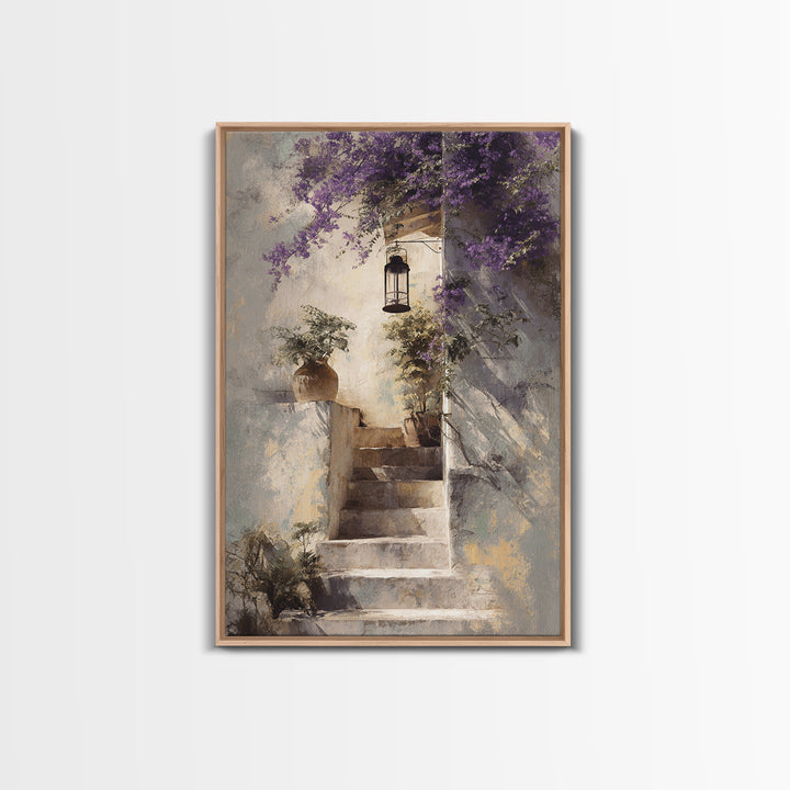 Sunlit Stone Stairway Framed Canvas Print, Italian Villa Art, Gallery Wall Set, Living Room Decor, Villa, Modern Decor, IVA-2x3-43