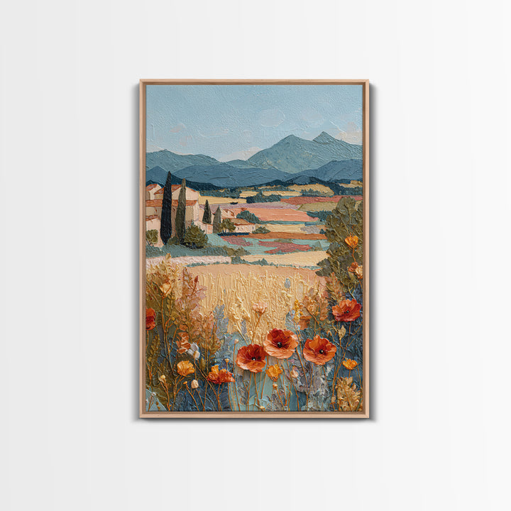 Tuscan Poppy Field Framed Canvas Print, Italian Villa Art, Travel Poster, Living Room Decor, Abstract Art, Villa, IVA-2x3-47