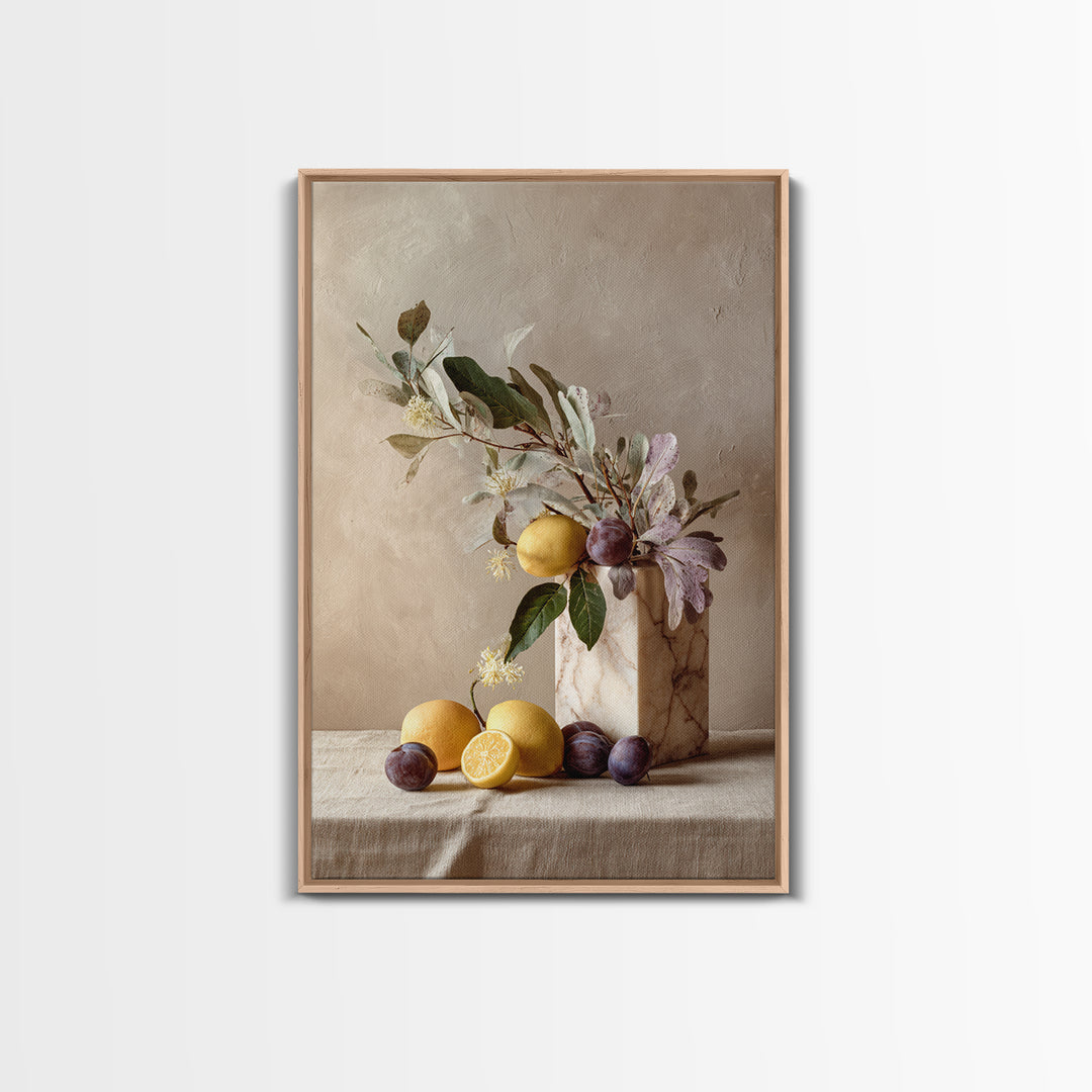 Marble Fruit Still Life Framed Canvas Print, Italian Villa Art, Digital Download Art, Living Room Decor, Fine Art, Villa, IVA-2x3-55