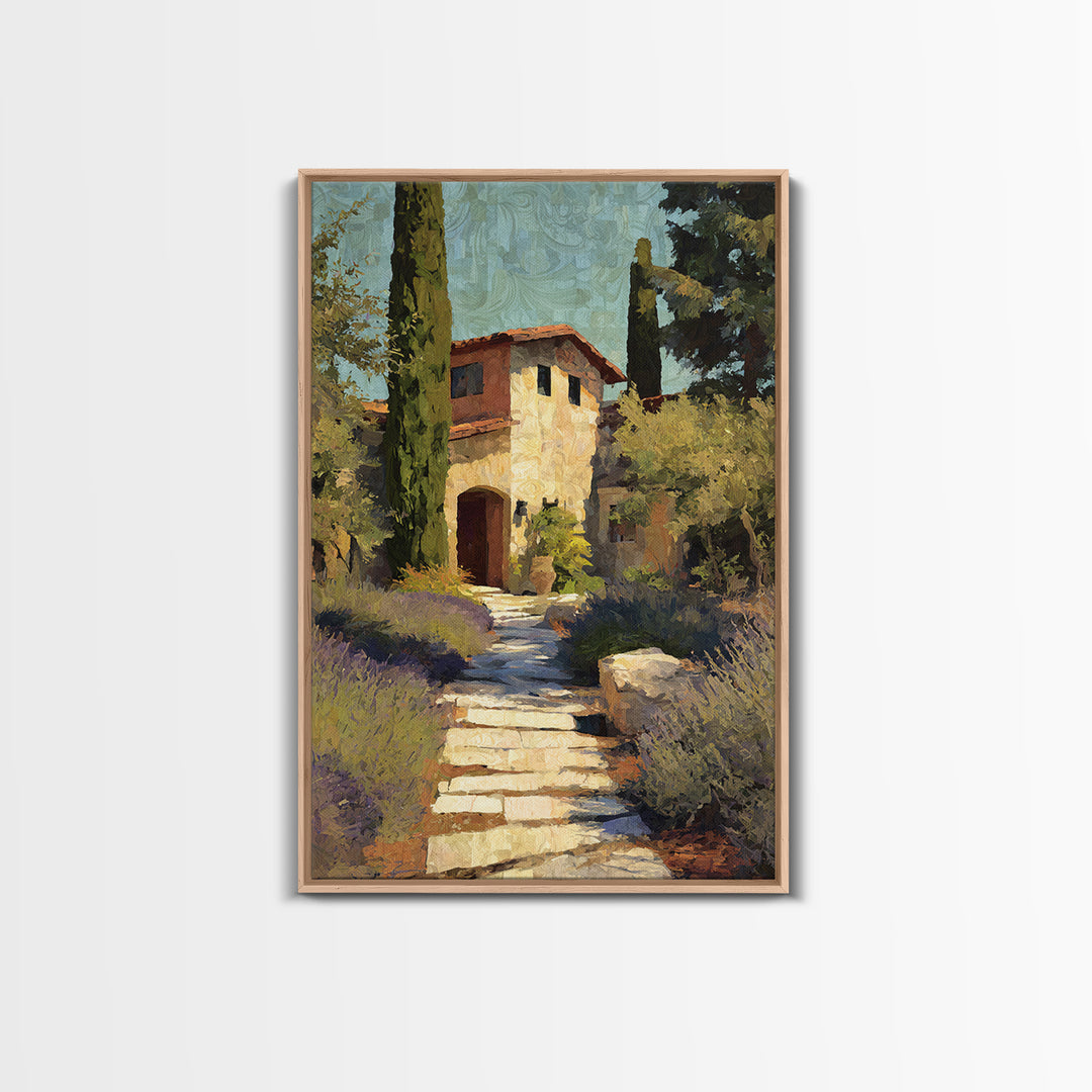 Olive Grove Path Framed Canvas Print, Italian Villa Art, Landscape Print, Living Room Decor, Oil Painting, Villa, IVA-2x3-59