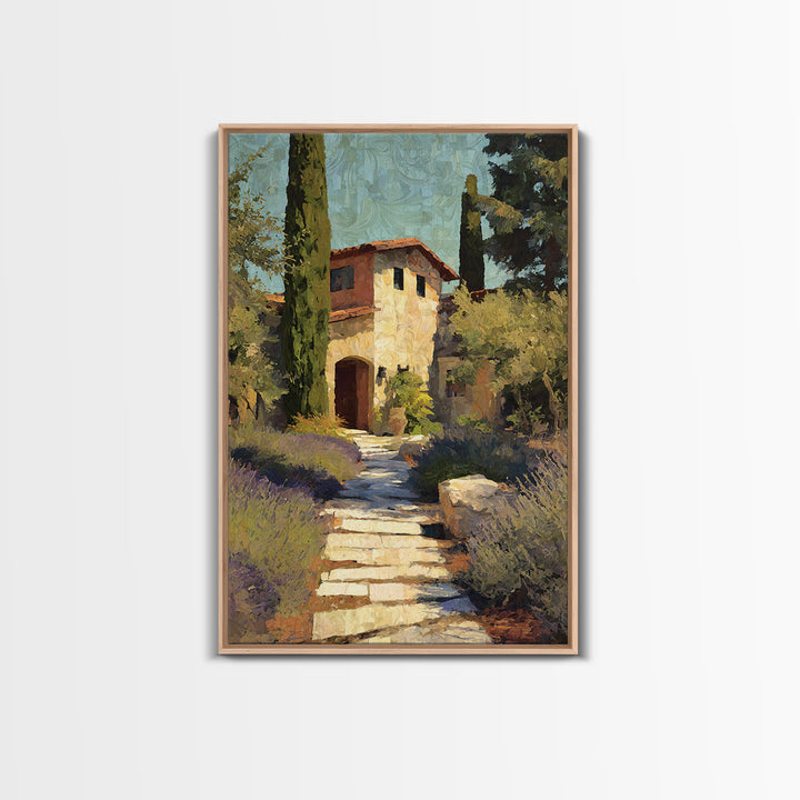 Olive Grove Path Framed Canvas Print, Italian Villa Art, Landscape Print, Living Room Decor, Oil Painting, Villa, IVA-2x3-59