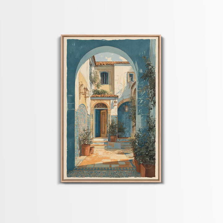 Mediterranean Arch Framing Blue Sea Framed Canvas Print, Italian Villa Art, Gallery Wall Set, Living Room Decor, Villa, IVA-2x3-64