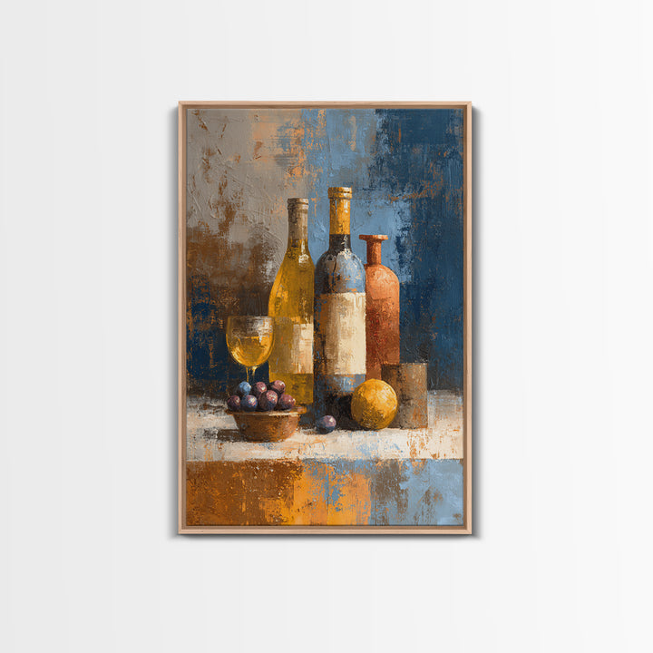 White Wine and Olives Still Life Canvas Print, Italian Villa Art, Neutral Wall Art, Living Room Decor, Oil Painting, Villa, IVA-2x3-72
