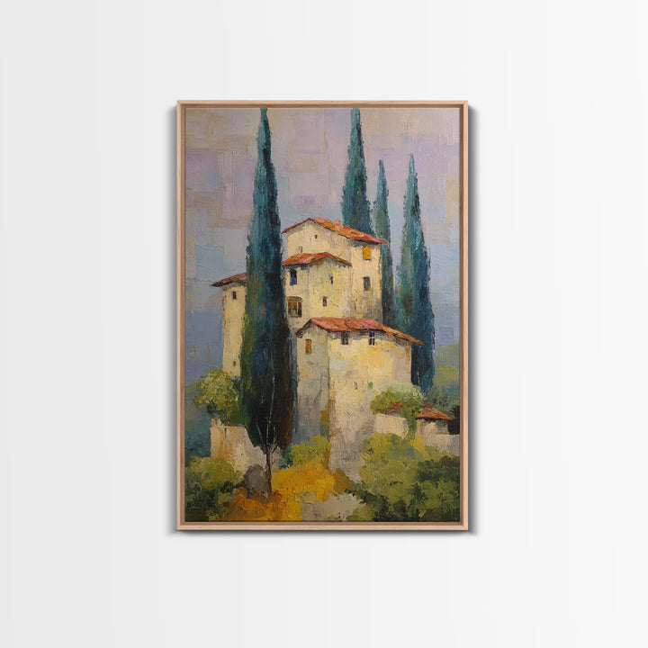 Tuscan Hillside with Cypress Trees and Golden Canvas Print, Italian Villa Art, Wall Decor, Living Room Decor, Fine Art, Villa, IVA-2x3-9