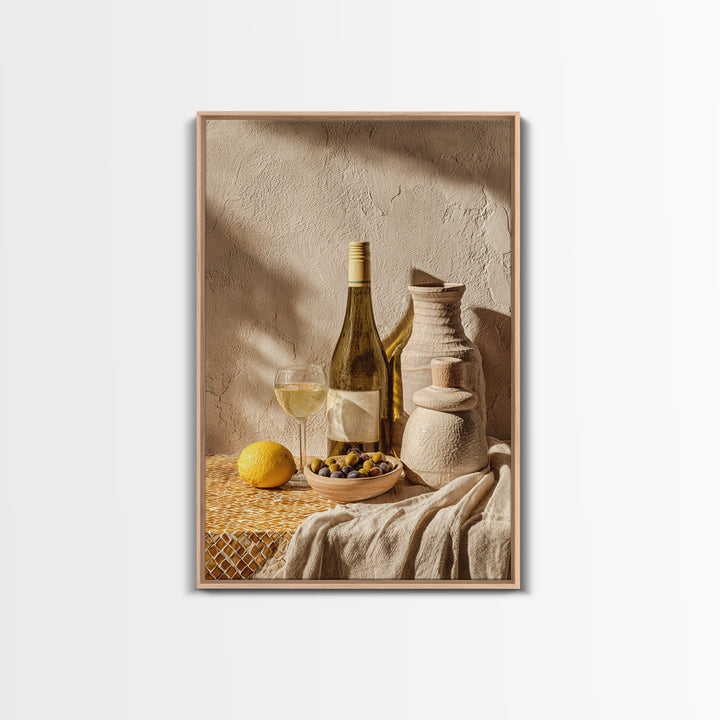 White Wine and Olives Still Life Canvas Print, Italian Villa Art, Fine Art Print, Living Room Decor, Fine Art, Villa, IVA-2x3-96