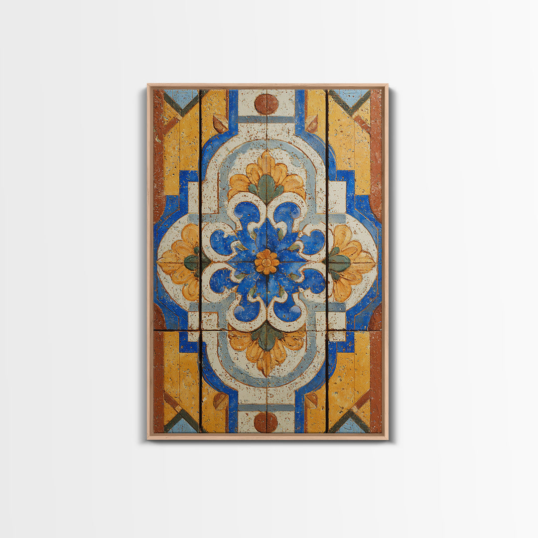 Italian Tile Pattern Framed Canvas Print, Italian Villa Art, Textured Painting, Living Room Decor, Villa, Living Room Wall Art, IVA-2x3-97
