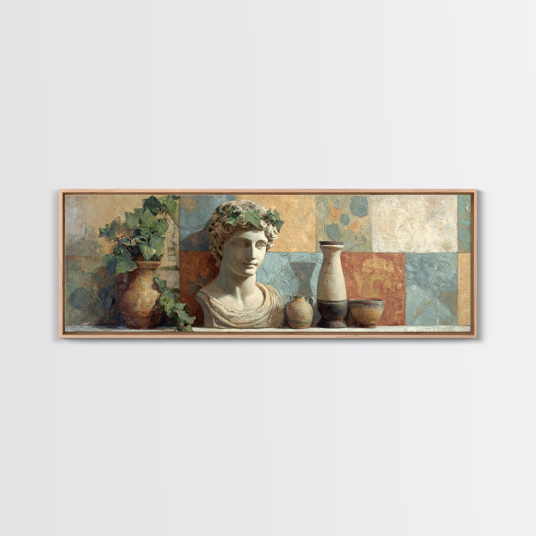 Classic Roman Statue Bust Canvas Print, Italian Villa Art, Landscape Art, Living Room Decor, Abstract Art, Villa, IVA-3x1-100