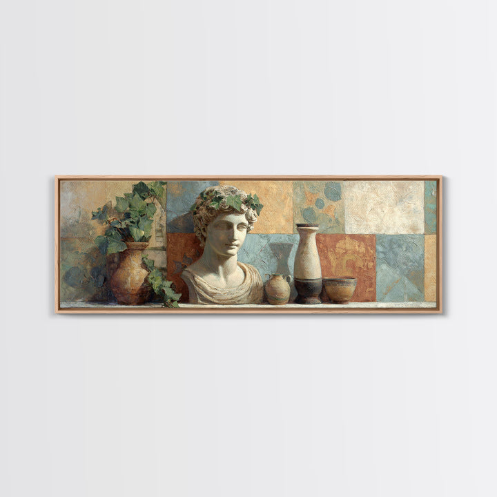 Classic Roman Statue Bust Canvas Print, Italian Villa Art, Landscape Art, Living Room Decor, Abstract Art, Villa, IVA-3x1-100