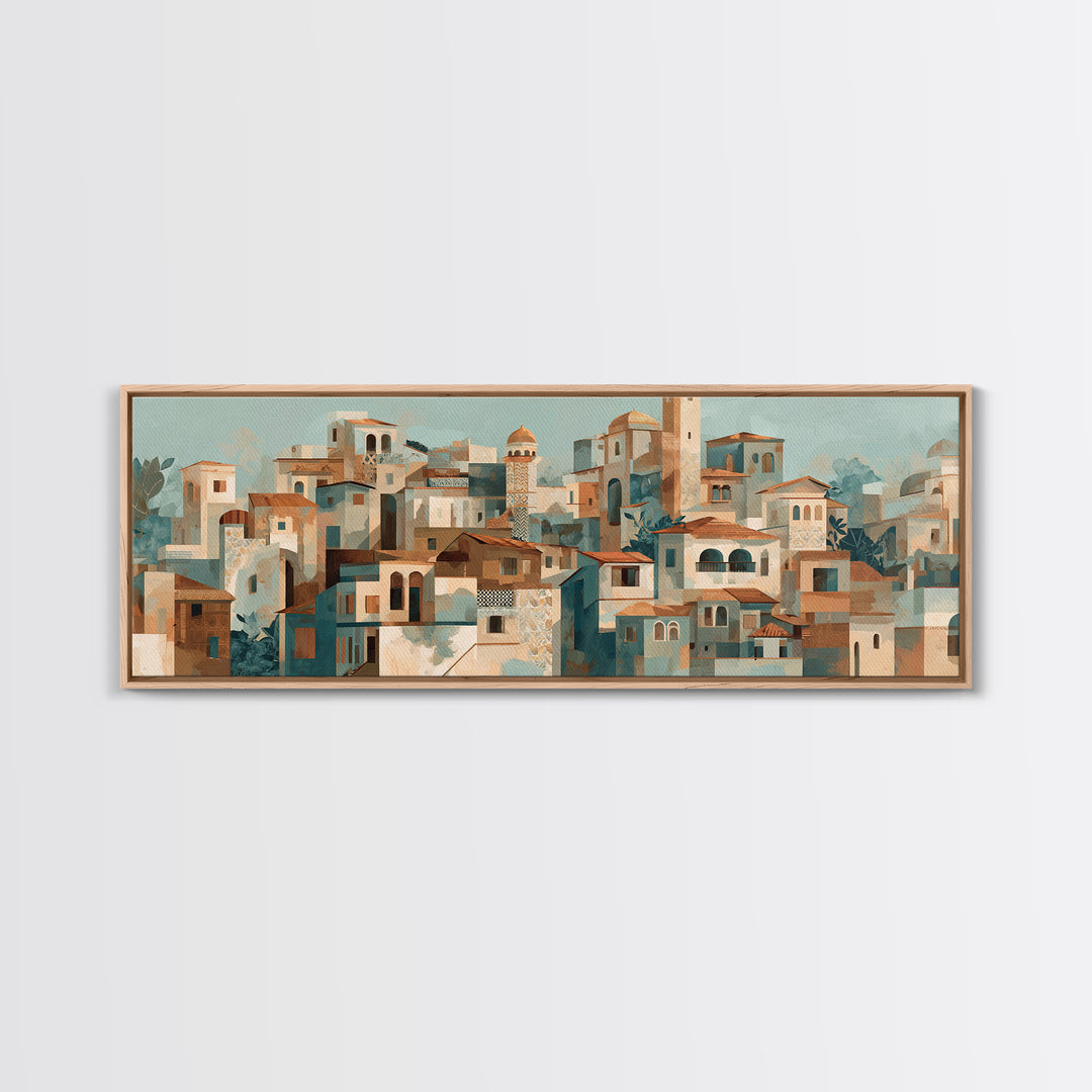 Terracotta Rooftops Against Pale Sky Canvas Print, Italian Villa Art, Neutral Wall Art, Living Room Decor, Fine Art, Villa, IVA-3x1-20