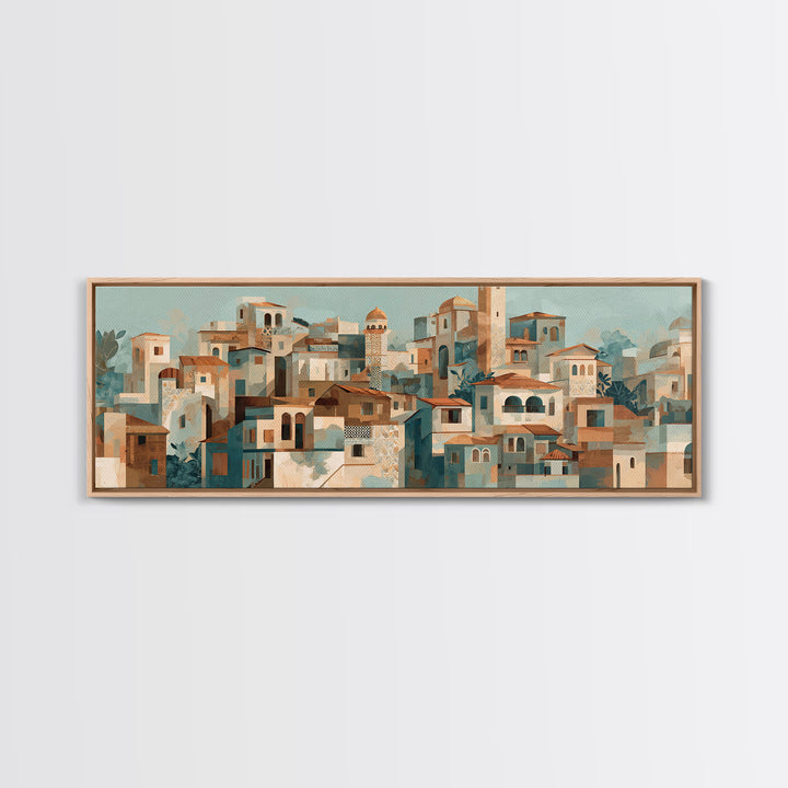 Terracotta Rooftops Against Pale Sky Canvas Print, Italian Villa Art, Neutral Wall Art, Living Room Decor, Fine Art, Villa, IVA-3x1-20