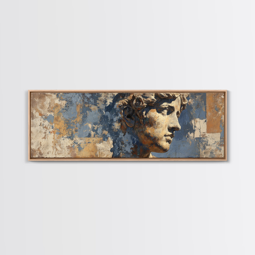 Classic Roman Statue Bust Framed Canvas Print, Italian Villa Art, Landscape Print, Living Room Decor, Oil Painting, Villa, IVA-3x1-28