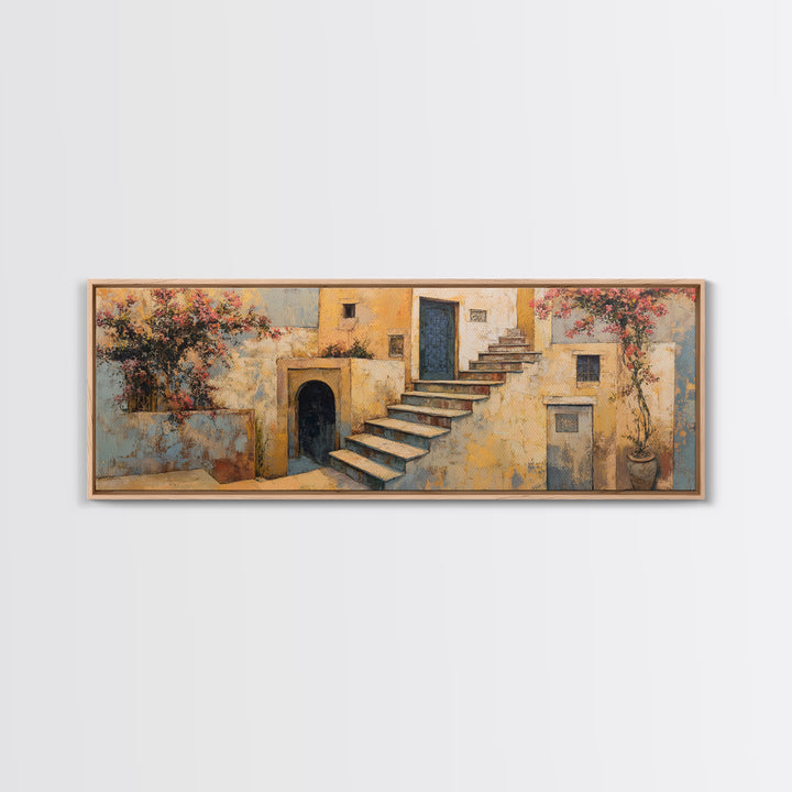 Sunlit Stone Stairway Canvas Print, Italian Villa Art, Rustic Home Decor, Living Room Decor, Fine Art, Villa, Boho Decor, IVA-3x1-3