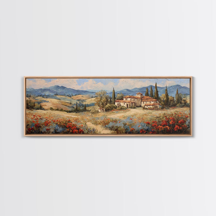Tuscan Poppy Field Canvas Print, Italian Villa Art, Gallery Decor, Living Room Decor, Abstract Art, Villa, Minimalist Decor, IVA-3x1-31