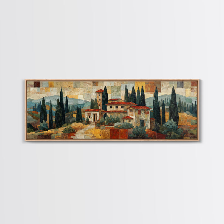 Tuscan Hillside with Cypress Trees and Golden Canvas Print, Italian Villa Art, Living Room Wall Art, Living Room Decor, Villa, IVA-3x1-41