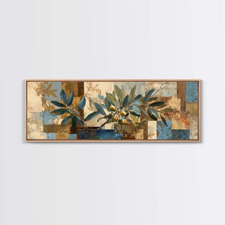 Lemon Branch in Blue Ceramic Vase Canvas Print, Italian Villa Art, Large Wall Art, Living Room Decor, Watercolor Art, Villa, IVA-3x1-42