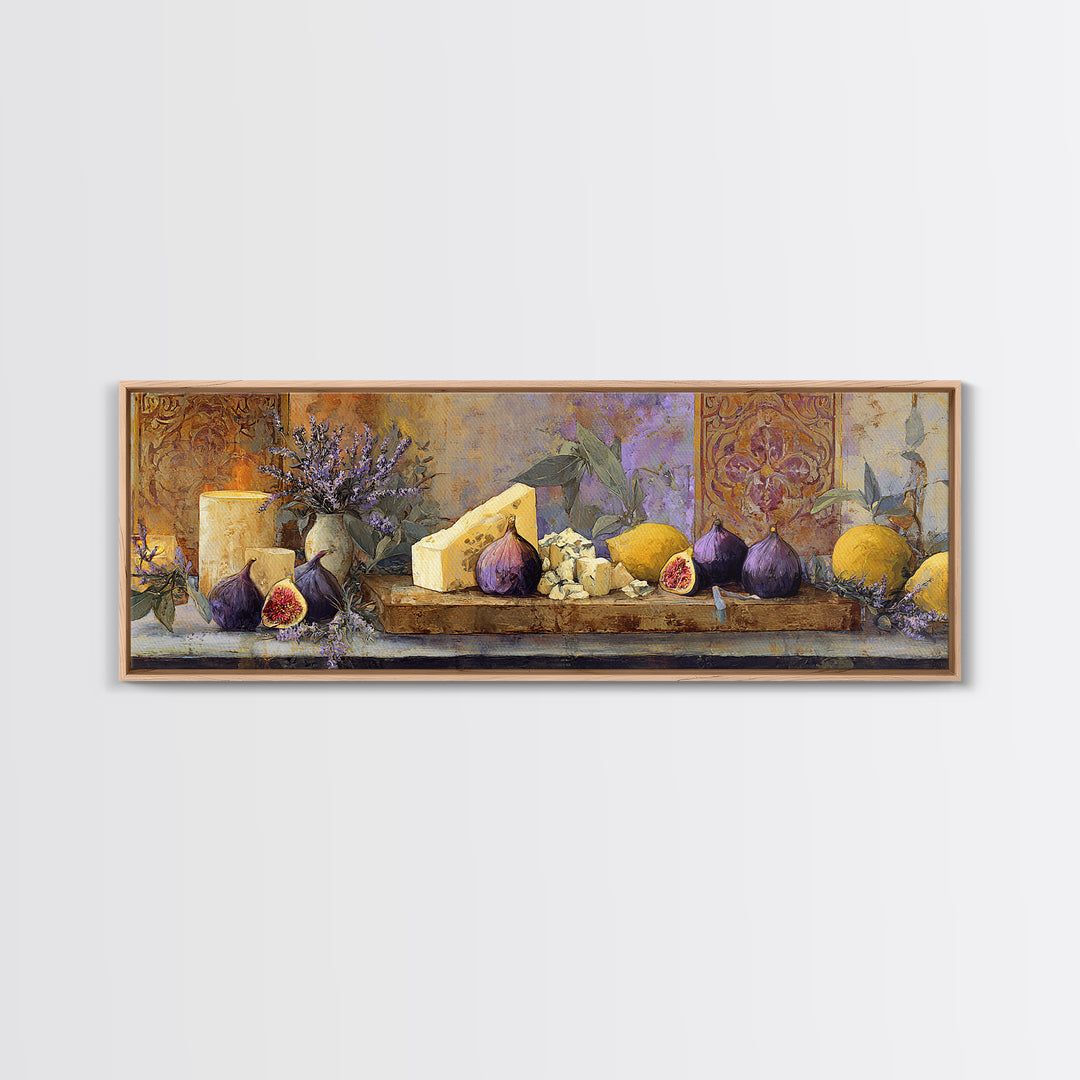 Figs and Cheese on Rustic Wooden Board Canvas Print, Italian Villa Art, Framed Wall Art, Living Room Decor, Abstract Art, Villa, IVA-3x1-49