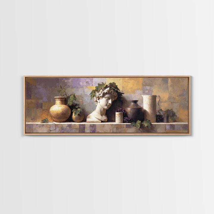Classic Roman Statue Bust Framed Canvas Print, Italian Villa Art, Boho Decor, Living Room Decor, Abstract Art, Villa, IVA-3x1-52