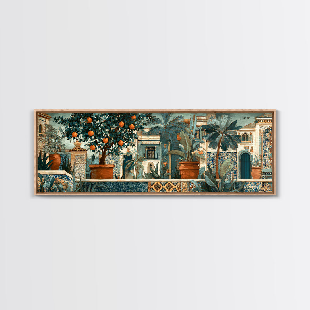 Orange Tree in a Courtyard Planter Canvas Print, Italian Villa Art, Coastal Decor, Living Room Decor, Fine Art, Villa, IVA-3x1-54