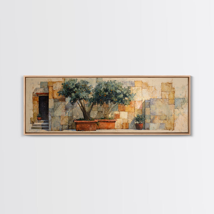 Orange Tree in a Courtyard Planter Canvas Print, Italian Villa Art, Coastal Decor, Living Room Decor, Fine Art, Villa, IVA-3x1-6