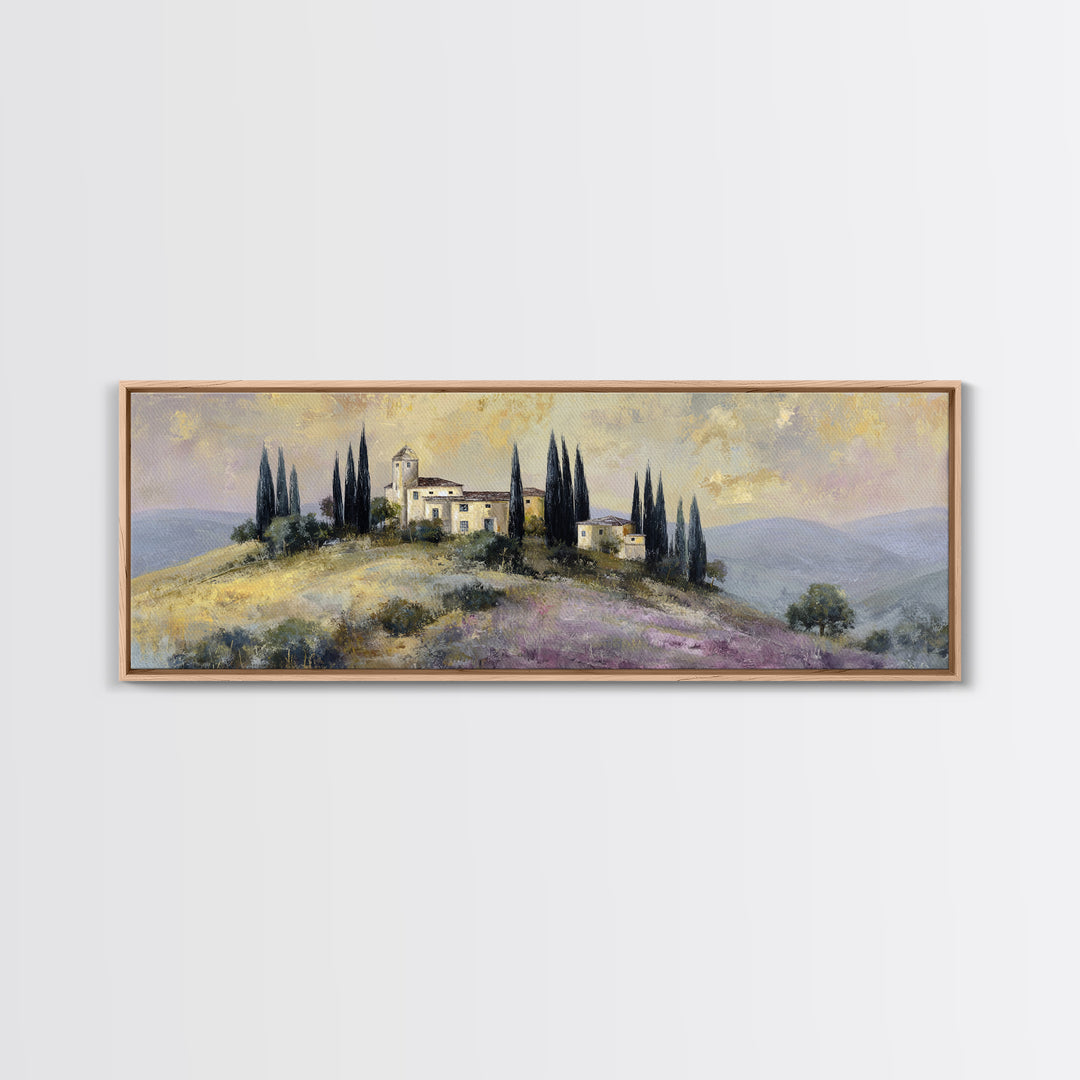 Tuscan Hillside with Cypress Trees and Golden Canvas Print, Italian Villa Art, Living Room Wall Art, Living Room Decor, Villa, IVA-3x1-65