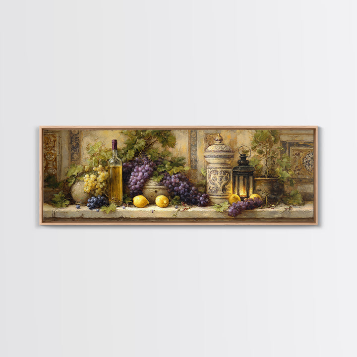 Grapevine and Wine Still Life on Linen Canvas Print, Italian Villa Art, Wall Art Prints, Living Room Decor, Fine Art, Villa, IVA-3x1-71