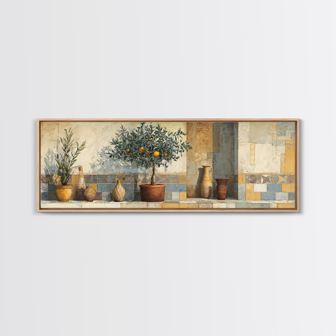 Orange Tree in a Courtyard Planter Canvas Print, Italian Villa Art, Statement Artwork, Living Room Decor, Fine Art, Villa, IVA-3x1-78