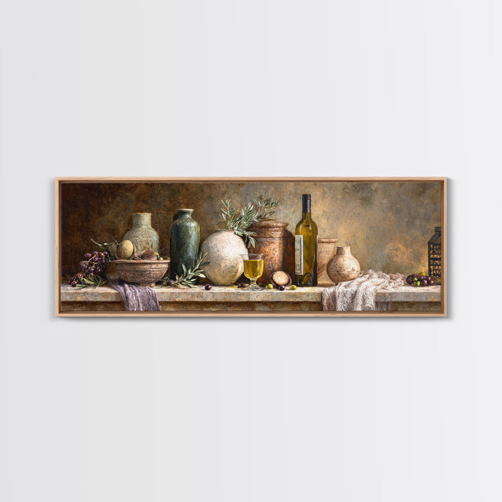 White Wine and Olives Still Life Canvas Print, Italian Villa Art, Living Room Art, Living Room Decor, Fine Art, Villa, IVA-3x1-8
