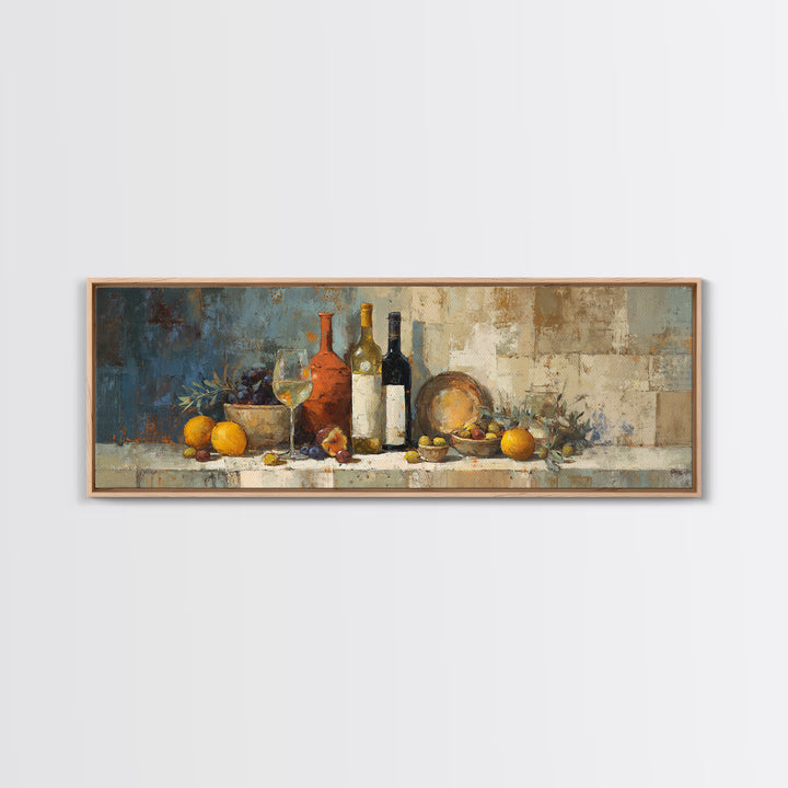White Wine and Olives Still Life Canvas Print, Italian Villa Art, Minimalist Decor, Living Room Decor, Fine Art, Villa, IVA-3x1-80
