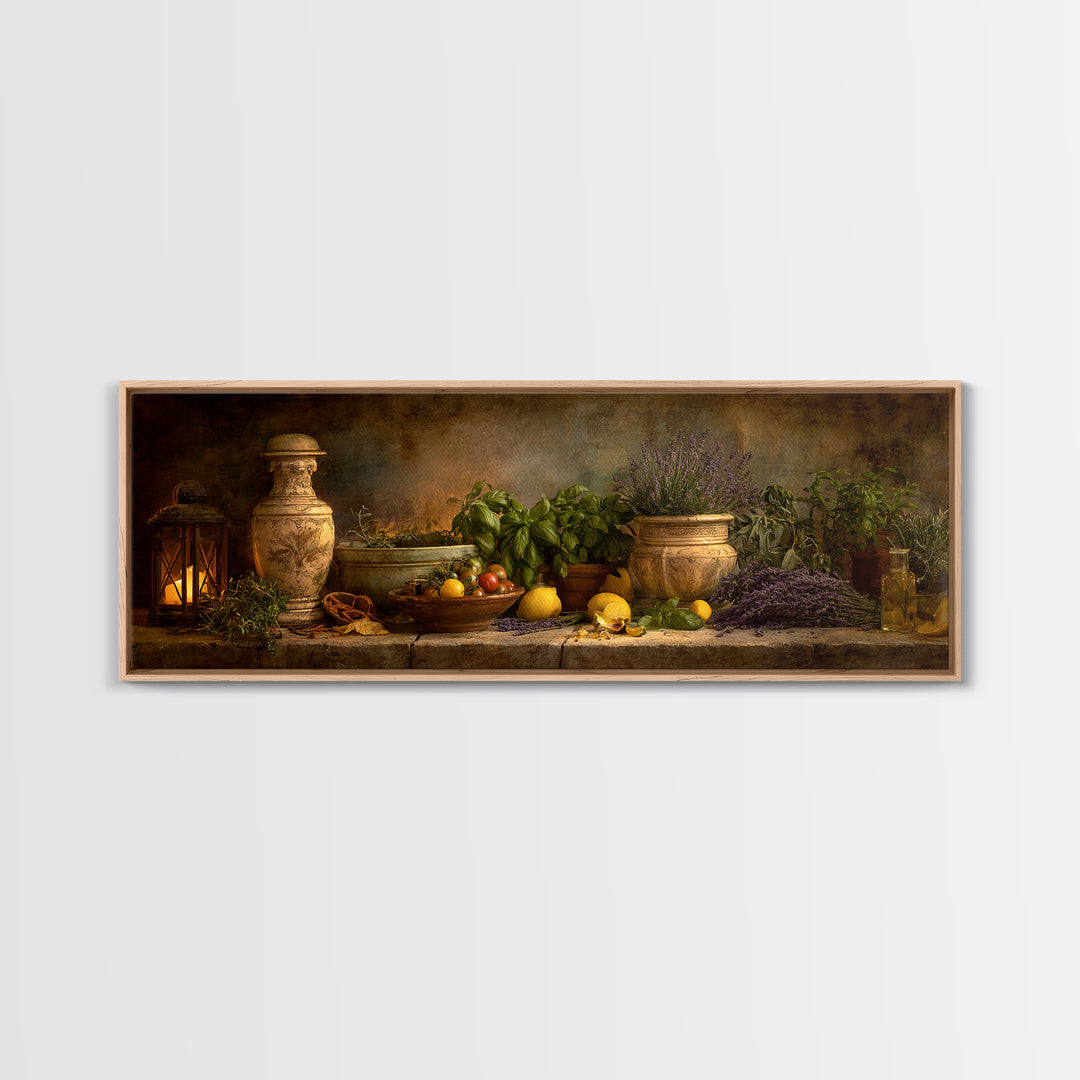 Pasta Herbs and Tomatoes Still Life Canvas Print, Italian Villa Art, Minimalist Decor, Living Room Decor, Fine Art, Villa, IVA-3x1-83