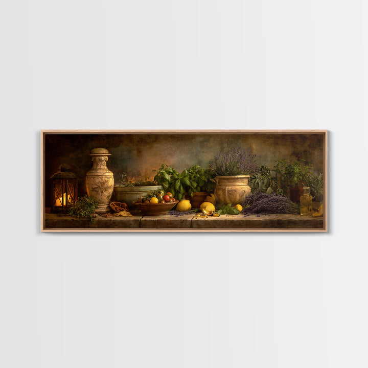 Pasta Herbs and Tomatoes Still Life Canvas Print, Italian Villa Art, Minimalist Decor, Living Room Decor, Fine Art, Villa, IVA-3x1-83