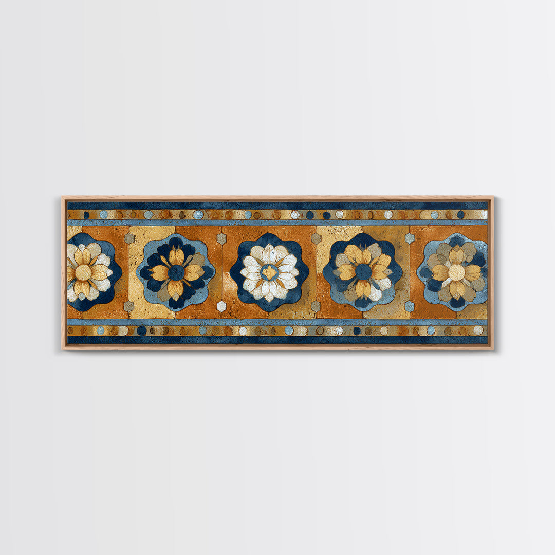 Italian Tile Pattern Framed Canvas Print, Italian Villa Art, Textured Painting, Living Room Decor, Villa, Living Room Wall Art, IVA-3x1-9
