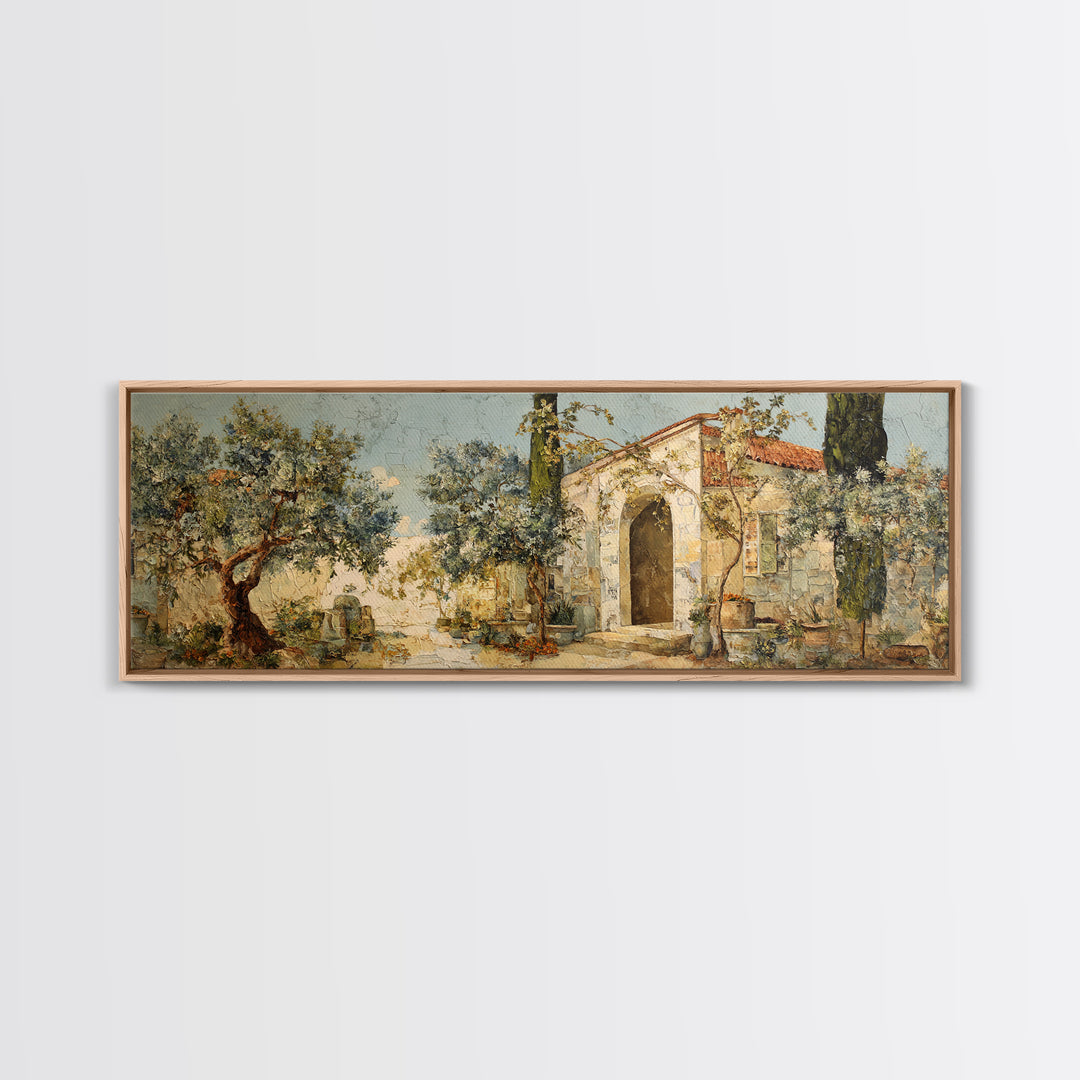 Olive Grove Path Canvas Print, Italian Villa Art, Coastal Wall Decor, Living Room Decor, Fine Art, Villa, Neutral Decor, IVA-3x1-91