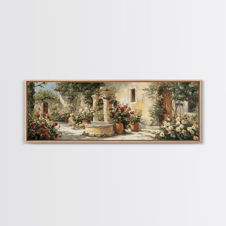 Italian Villa Garden Urn Canvas Print, Italian Villa Art, Framed Wall Art, Living Room Decor, Watercolor Art, Villa, IVA-3x1-94