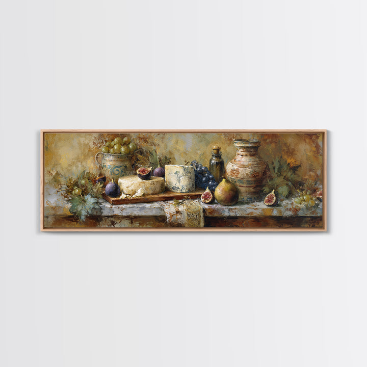 Figs and Cheese on Rustic Wooden Board Canvas Print, Italian Villa Art, Landscape Art, Living Room Decor, Watercolor Art, Villa, IVA-3x1-97