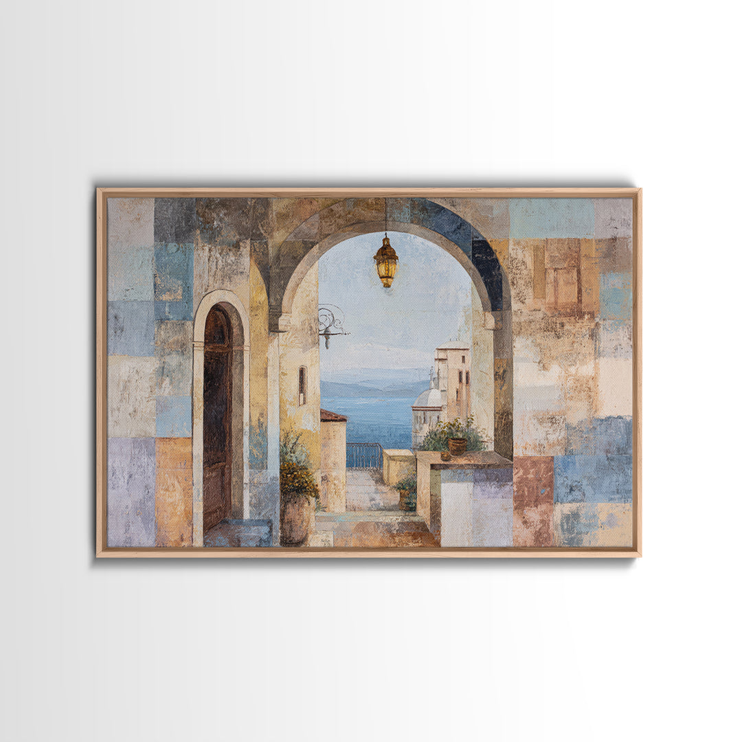 Mediterranean Arch Framing Blue Sea Canvas Print, Italian Villa Art, Luxury Decor, Living Room Decor, Fine Art, Villa, IVA-3x2-12