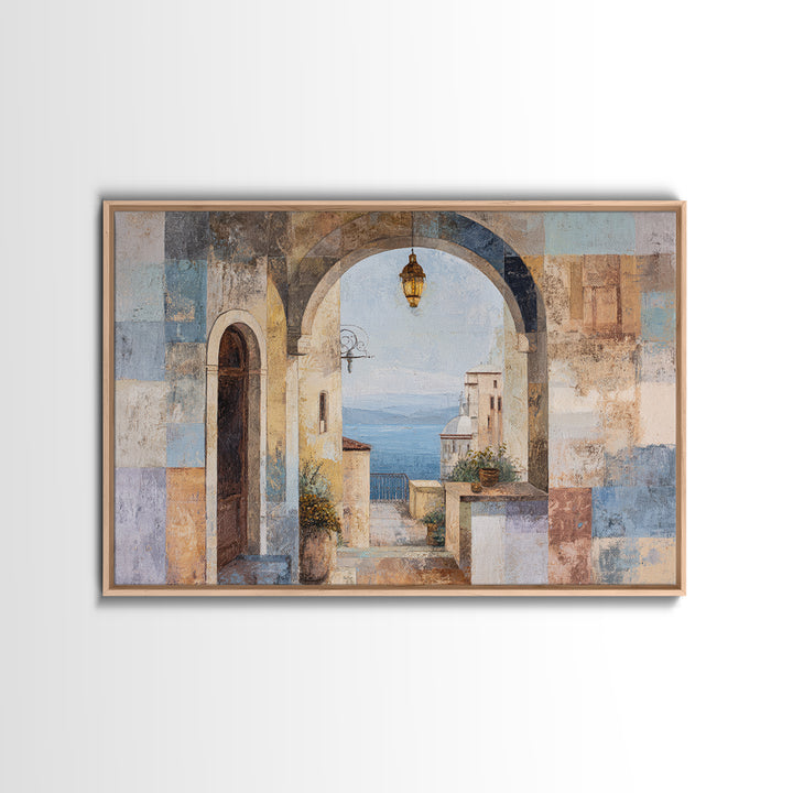 Mediterranean Arch Framing Blue Sea Canvas Print, Italian Villa Art, Luxury Decor, Living Room Decor, Fine Art, Villa, IVA-3x2-12