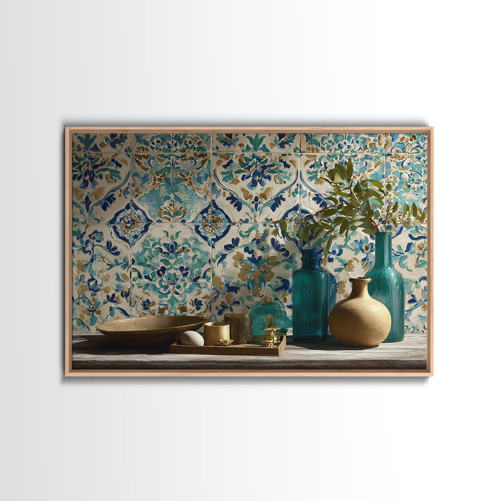 Florentine Floral Ornament Pattern Framed Canvas Print, Italian Villa Art, Room Decor, Living Room Decor, Oil Painting, Villa, IVA-3x2-14