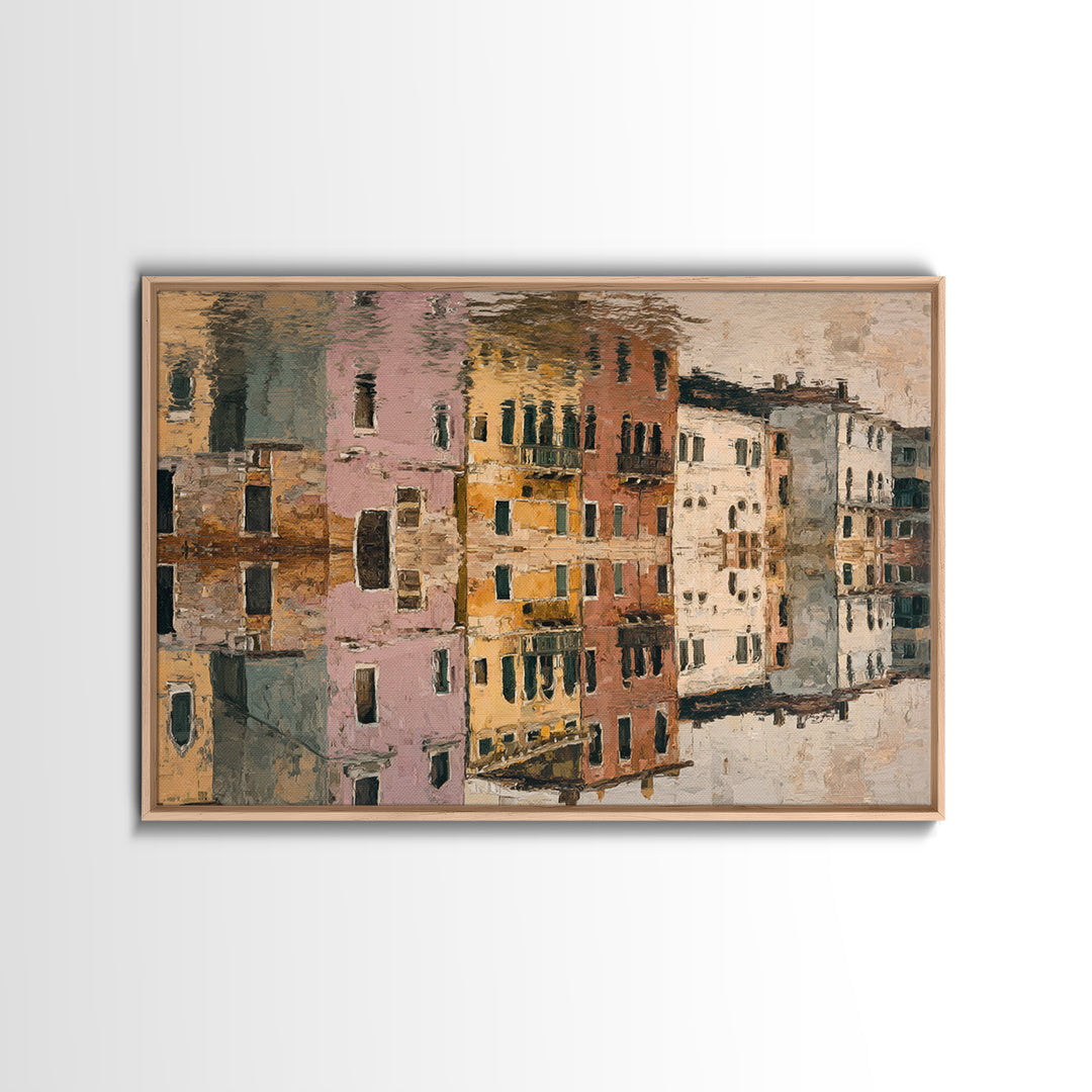 Venetian Canal Reflection Without City Crowd Canvas Print, Italian Villa Art, Textured Painting, Living Room Decor, Villa, IVA-3x2-24