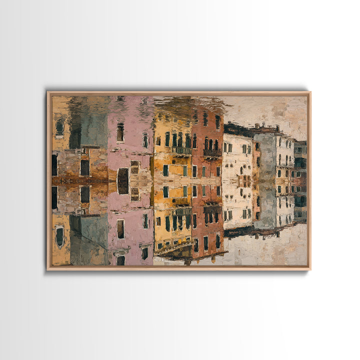 Venetian Canal Reflection Without City Crowd Canvas Print, Italian Villa Art, Textured Painting, Living Room Decor, Villa, IVA-3x2-24