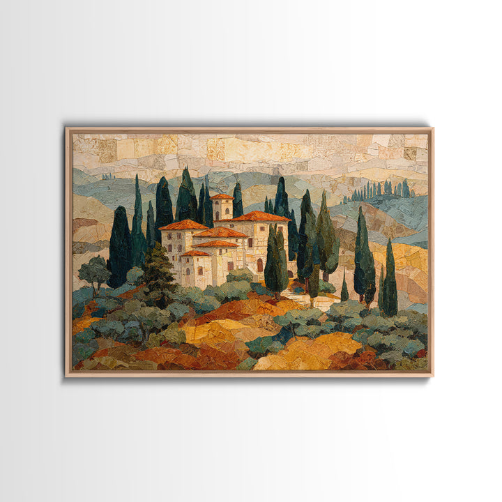 Tuscan Hillside with Cypress Trees and Golden Canvas Print, Italian Villa Art, Living Room Wall Art, Living Room Decor, Villa, IVA-3x2-29
