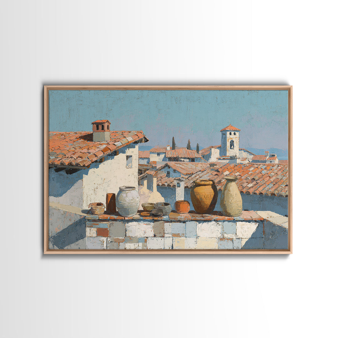Terracotta Rooftops Against Pale Sky Canvas Print, Italian Villa Art, Minimalist Decor, Living Room Decor, Fine Art, Villa, IVA-3x2-32