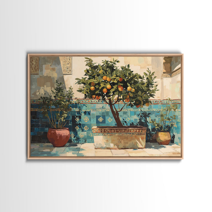 Orange Tree in a Courtyard Planter Canvas Print, Italian Villa Art, Original Painting, Living Room Decor, Fine Art, Villa, IVA-3x2-42