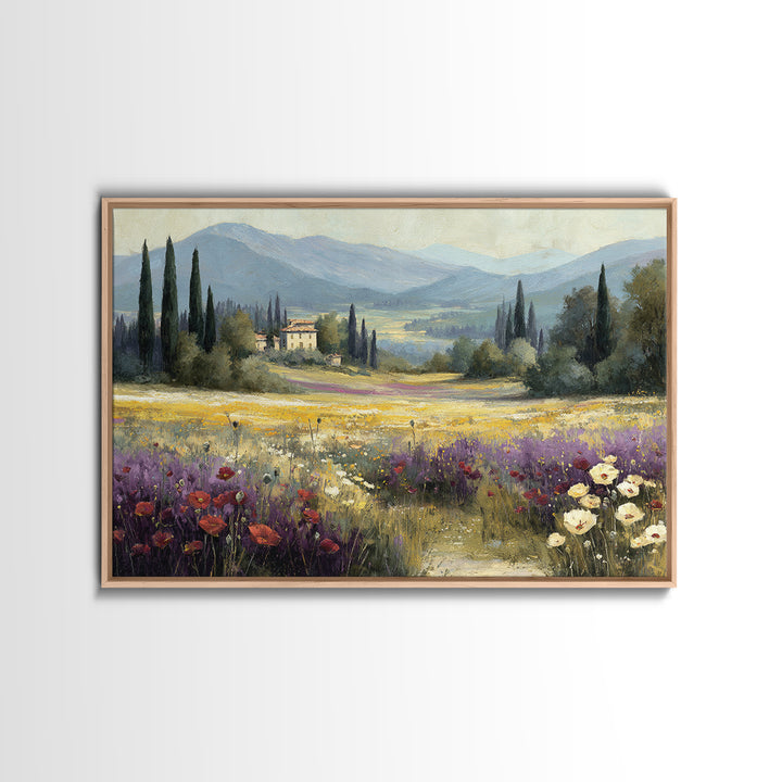 Tuscan Poppy Field Canvas Print, Italian Villa Art, Framed Wall Art, Living Room Decor, Abstract Art, Villa, Colorful Wall Art, IVA-3x2-43