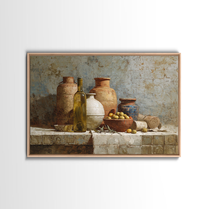 White Wine and Olives Still Life Canvas Print, Italian Villa Art, Wall Art Prints, Living Room Decor, Watercolor Art, Villa, IVA-3x2-44