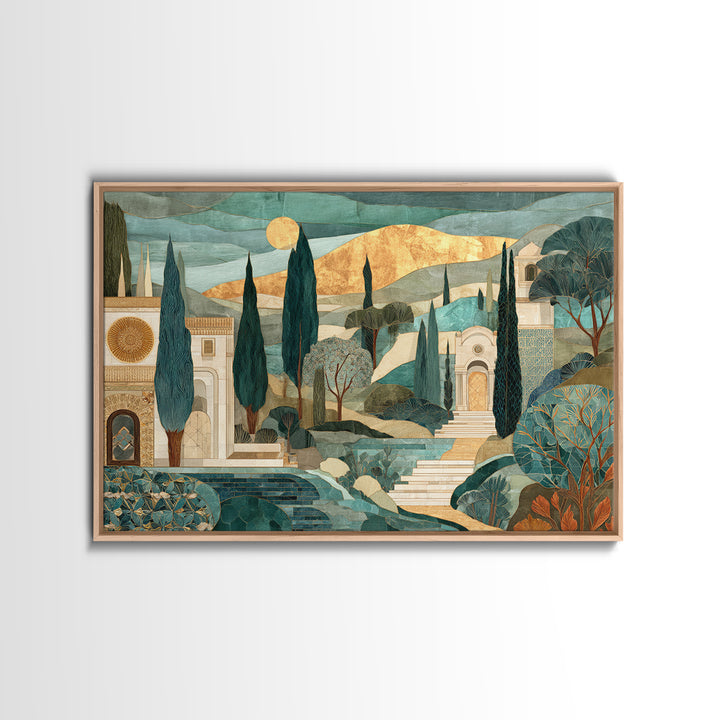 Tuscan Hillside with Cypress Trees and Golden Canvas Print, Italian Villa Art, Digital Wall Art, Living Room Decor, Villa, IVA-3x2-5